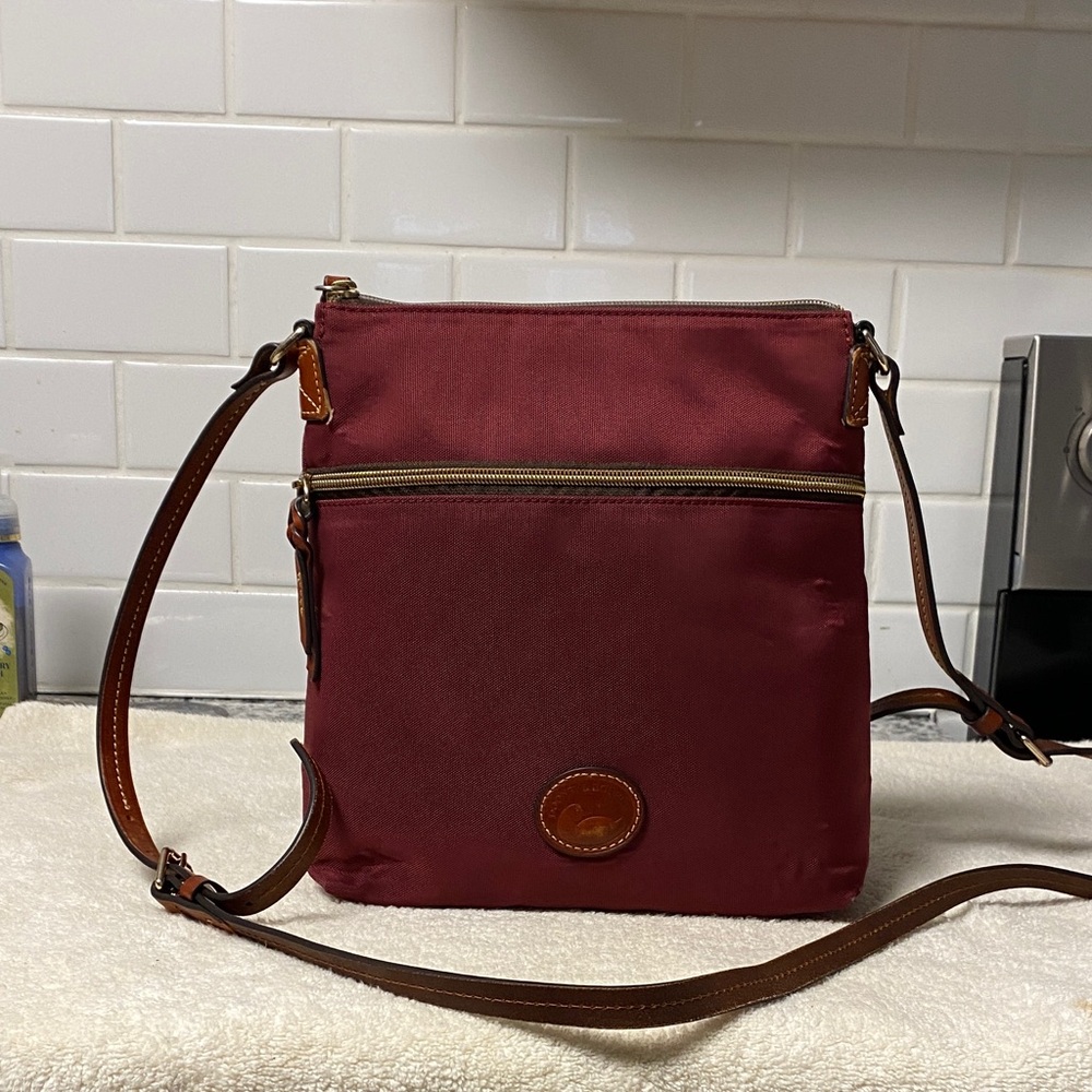 Dooney & Bourke Burgundy Messenger Bag with Brown Trim